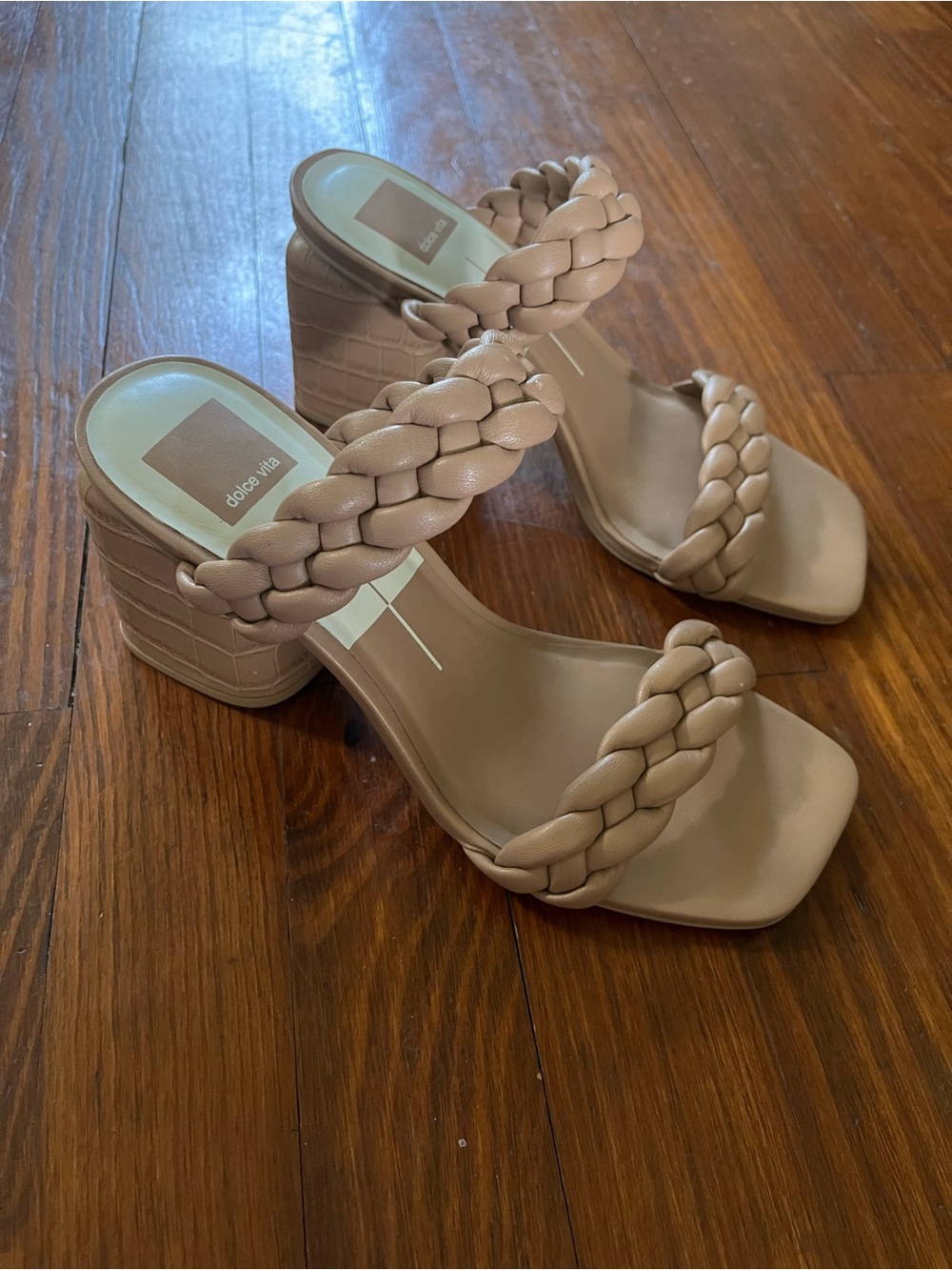 Dolce Vita Braided Double-Strap Block Heel Sandals in Taupe